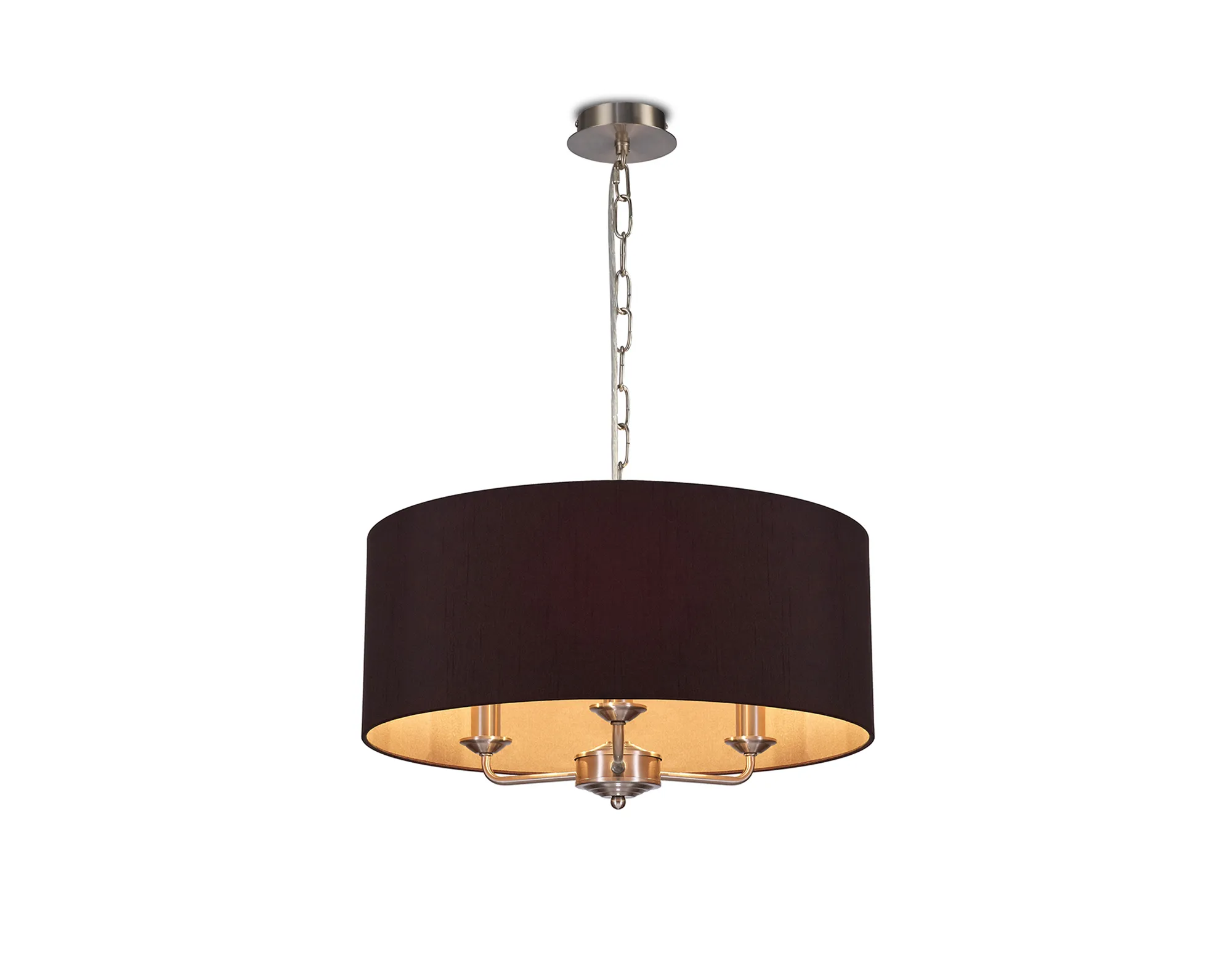 DK0072  Banyan 50cm 3 Light Pendant Satin Nickel, Midnight Black/Green Olive